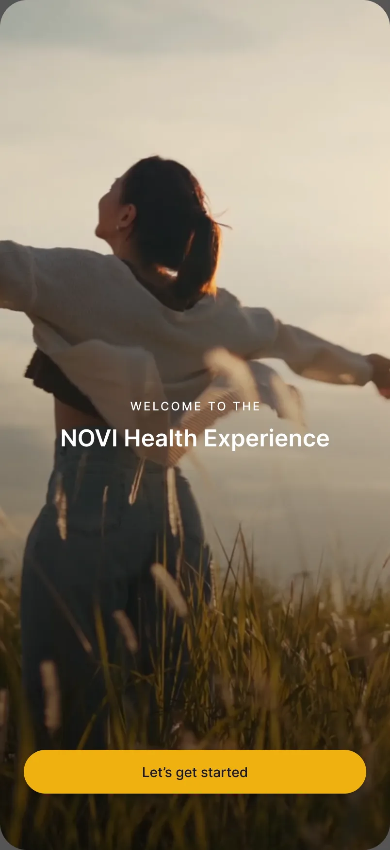 The NOVI companion app welcome screen